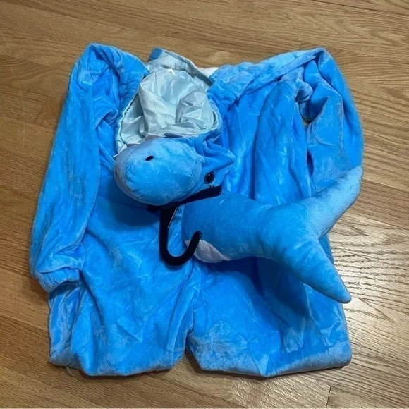 Shark One Piece Union Suit Costume NEW 4-5T Blue Hood 3D Tail Halloween Hyde - Picture 3 of 3